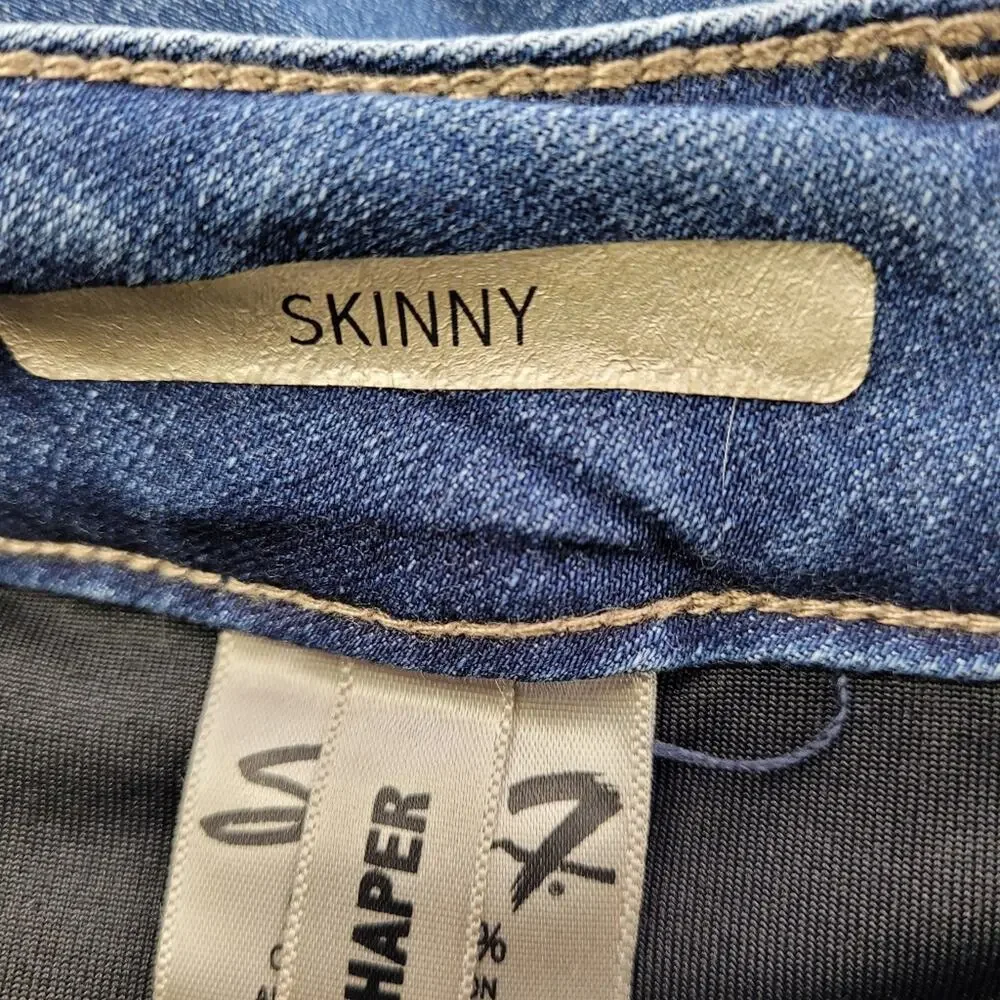 Seven7 Skinny Sure-Shaper Jeans Dark Wash Light Distressing Whiskering size 8